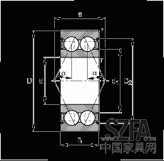 角接触球轴承 30/8-B-2Z-TVH, 双列，双侧间隙密封，接触角 α = 25°