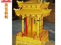 金色双层屋檐神轿式佛龛方形屋顶仿古建神龛